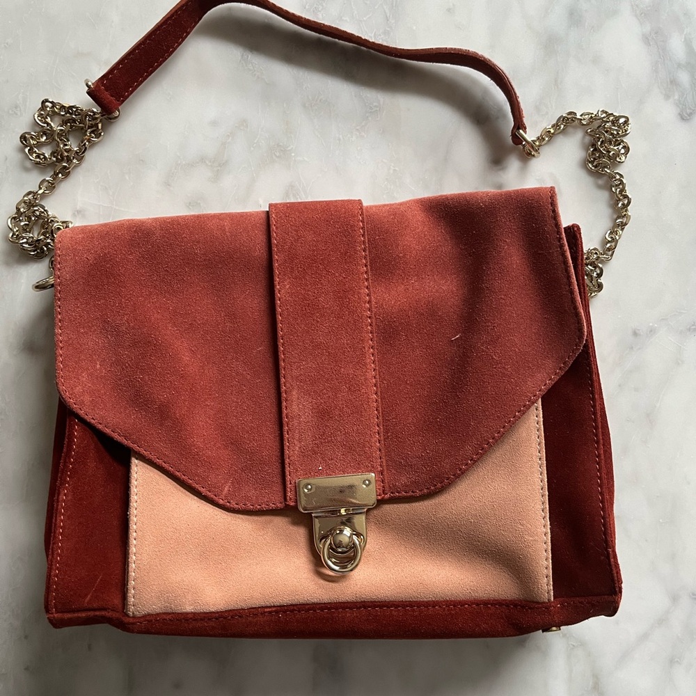 Sezane Tiger suede shoulder terracotta bag